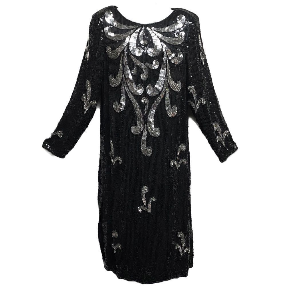 Vintage 100% Pure Silk Sequined Party Dress